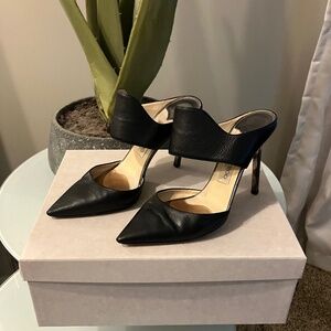 Black soft leather backless Jimmy Choo pumps